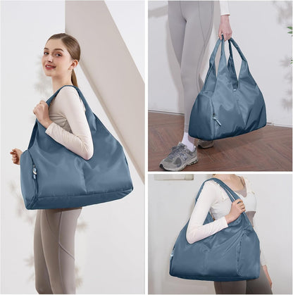 forestfish Yoga Gym Bag for Women with Shoes Compartment & Wet Dry Storage Pockets Lightweight Duffel Bag, Beige