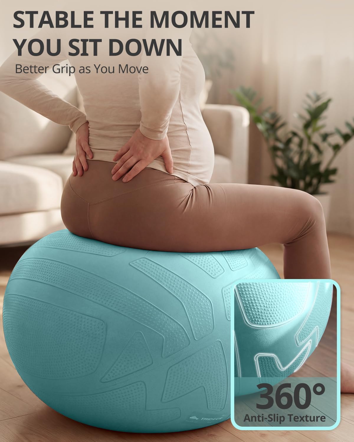 Trideer Pregnancy Birthing Ball, 1.7mm Extra Thick Yoga Ball for Maternity, Labor, Physio, Recovery, Exercise Guide & Daily Comfort Tips for All Trimesters, 1000LB Anti-Burst Non-Slip Stability Ball