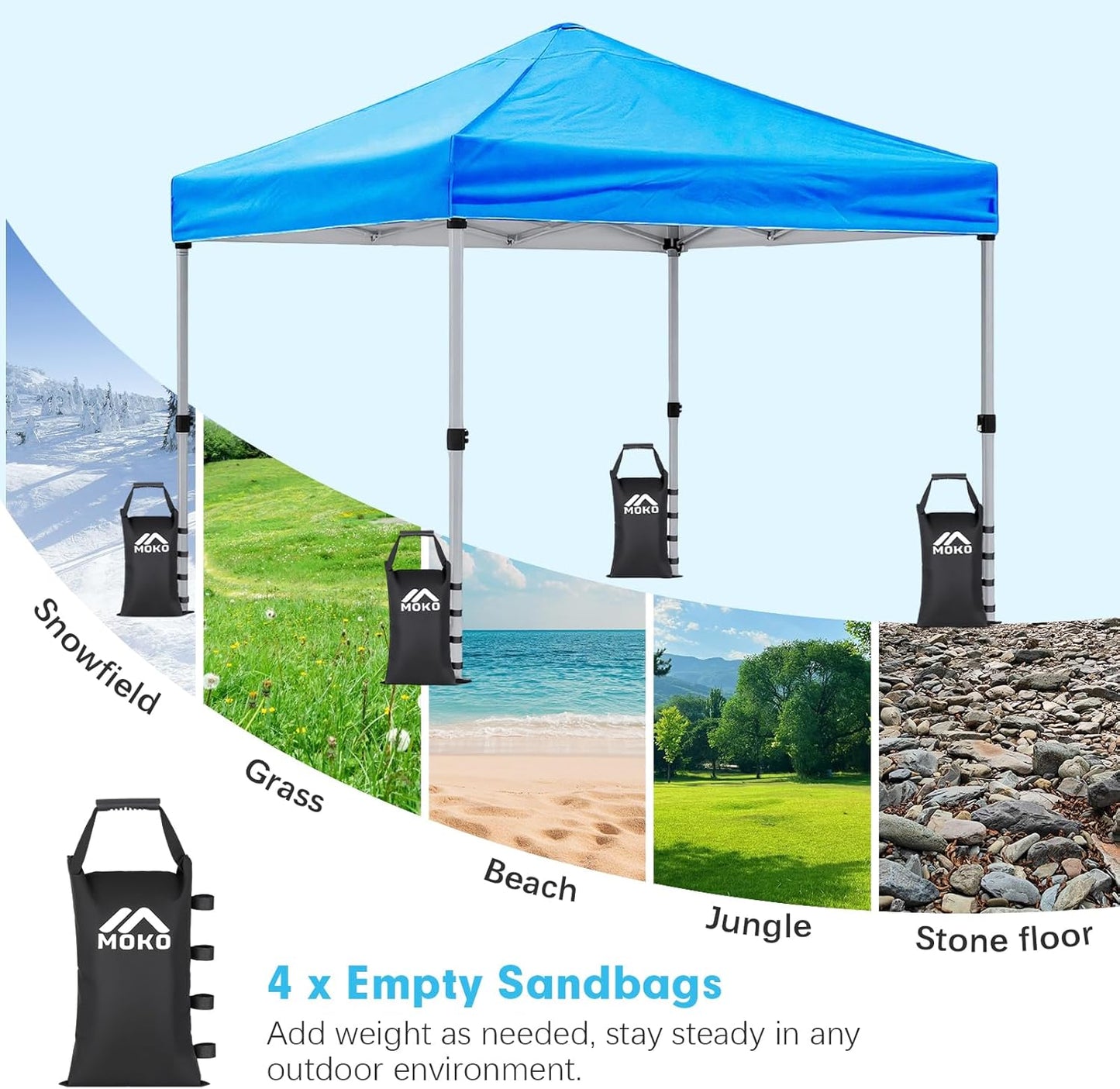 MoKo 120 LBS Zipper Top Sand Bags for Canopy Legs (Set of 4, Without Sand), Windproof Weight Bags with Silicone Handle for Gazebo Leg, Pop Up Canopy Tent Weights, Sandbags for Weight, Black