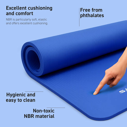 MSPORTS Yoga Mat Premium Non Slip Thick – Extra Comfortable Exercise Mat for Home Workouts, Pilates, Stretching & Gym – Cushioned NBR Foam, Gym Mat with Strap, for Women & Men