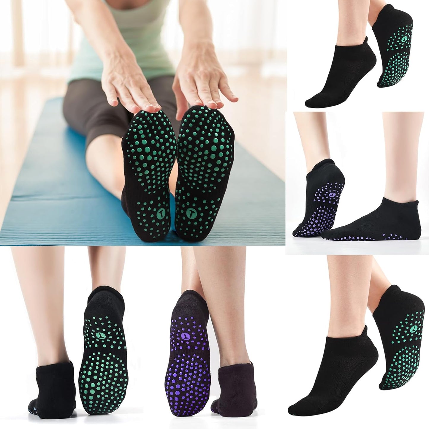Toes Home Pilates Socks for Women, Cushioned Ankle Grippy Non Slip Socks for Yoga, Hospital, Barre, Home Slipper 2/4 Pairs