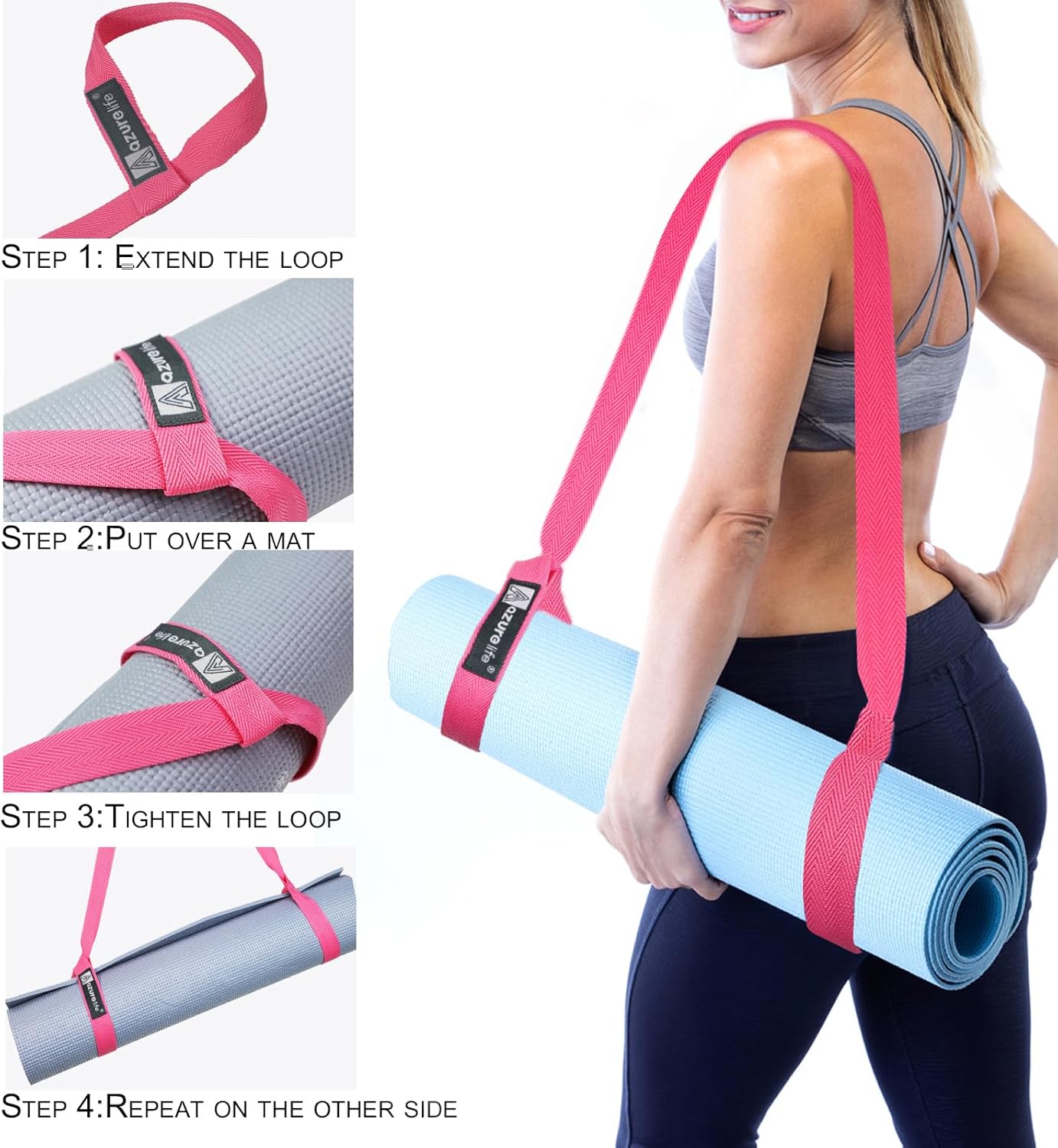 A AZURELIFE [MAT NOT Included] Yoga Mat Sling, Yoga Mat Straps for Carrying, Easy-Cinch Yoga Mat Holder Strap