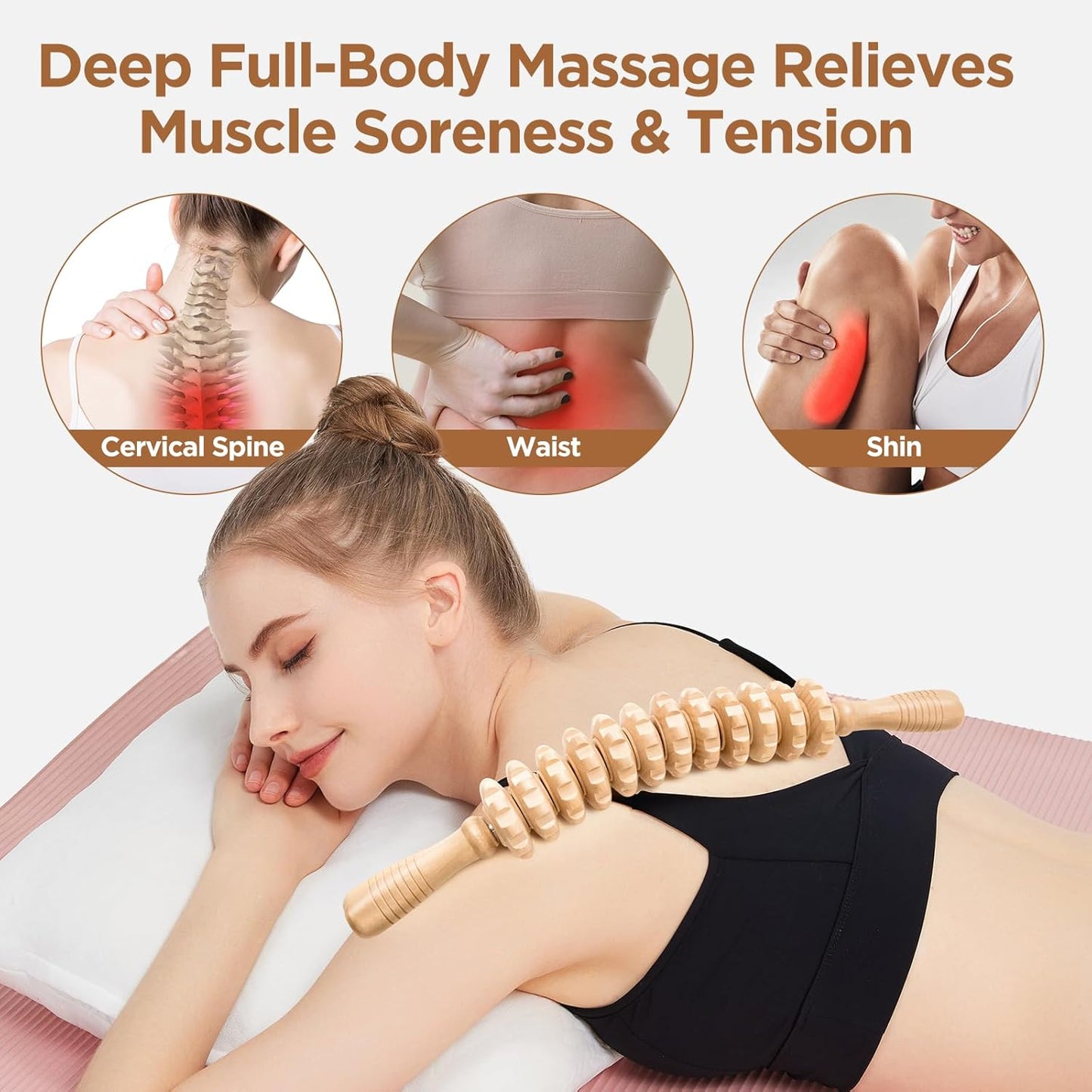 Muscle Roller Massage Roller Stick- Deep Tissue Fascia Blaster for Myofascial Pain Relief, Lymphatic Drainage & Body Sculpting, Handheld Physical Therapy & Recovery Tool (Gray black-18 inch)