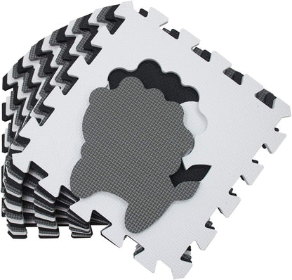 qqpp EVA Rubber 18 Tiles Interlocking Puzzle Foam Floor Mats - Baby Play Mat for Playing | Exercise Mat for Home Workout. White, Pink, Gray. QC-ACLb18N
