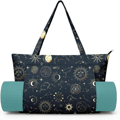 Yoga Bag for Women, Large Canvas Yoga Mat Tote Bag with Yoga Mat Carrier - Large Mat Pocket Fitness Tote for Pilates, Gym, Travel, Office & Beach