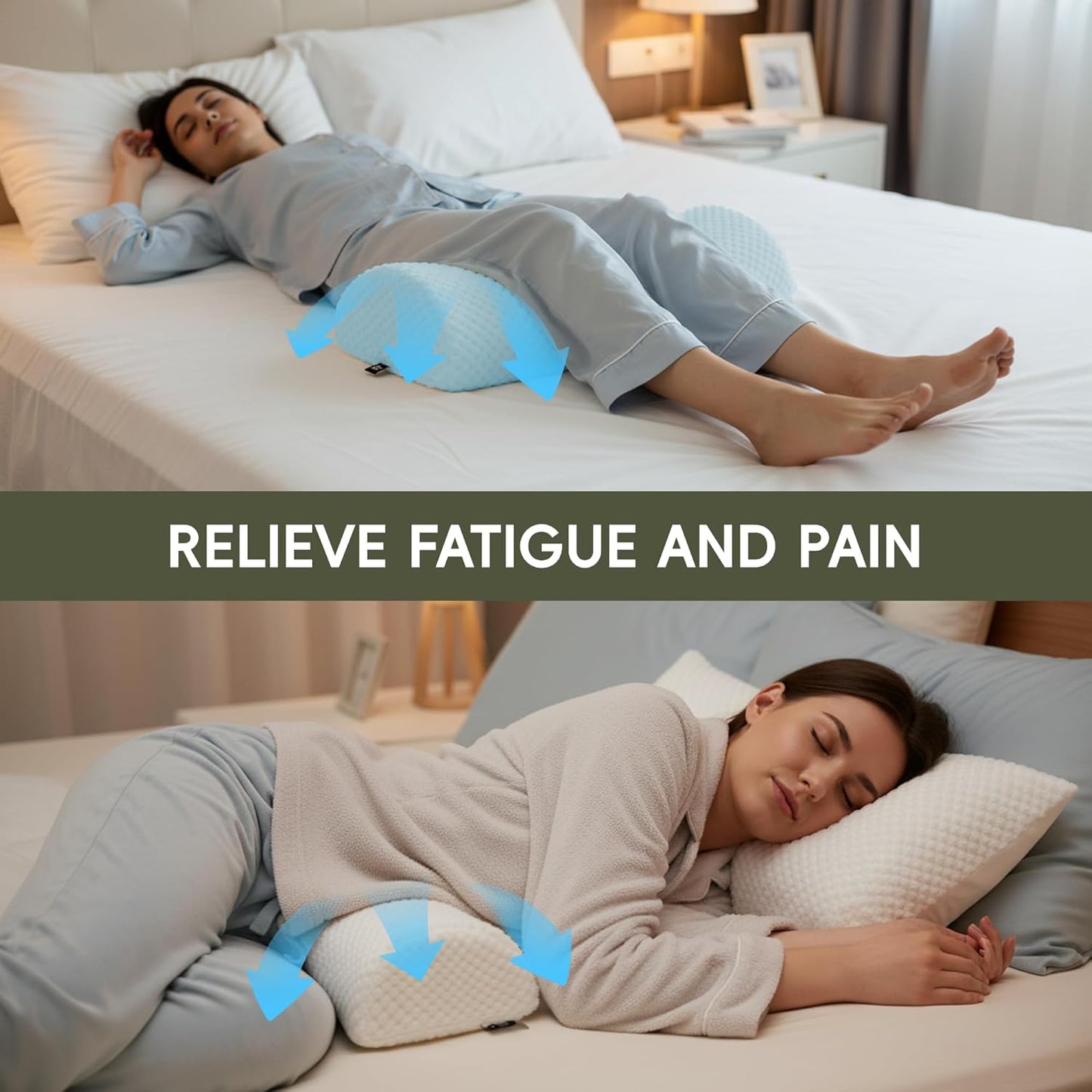 SPRING SEAON Half Moon Bolster Knee Pillow for Back Sleeping Memory Foam Leg Pillow for Ankle and Foot Comfort Under Knee Pillow for Side Sleepers Machine Washable Cover(17" x 7.5" x 4.3")