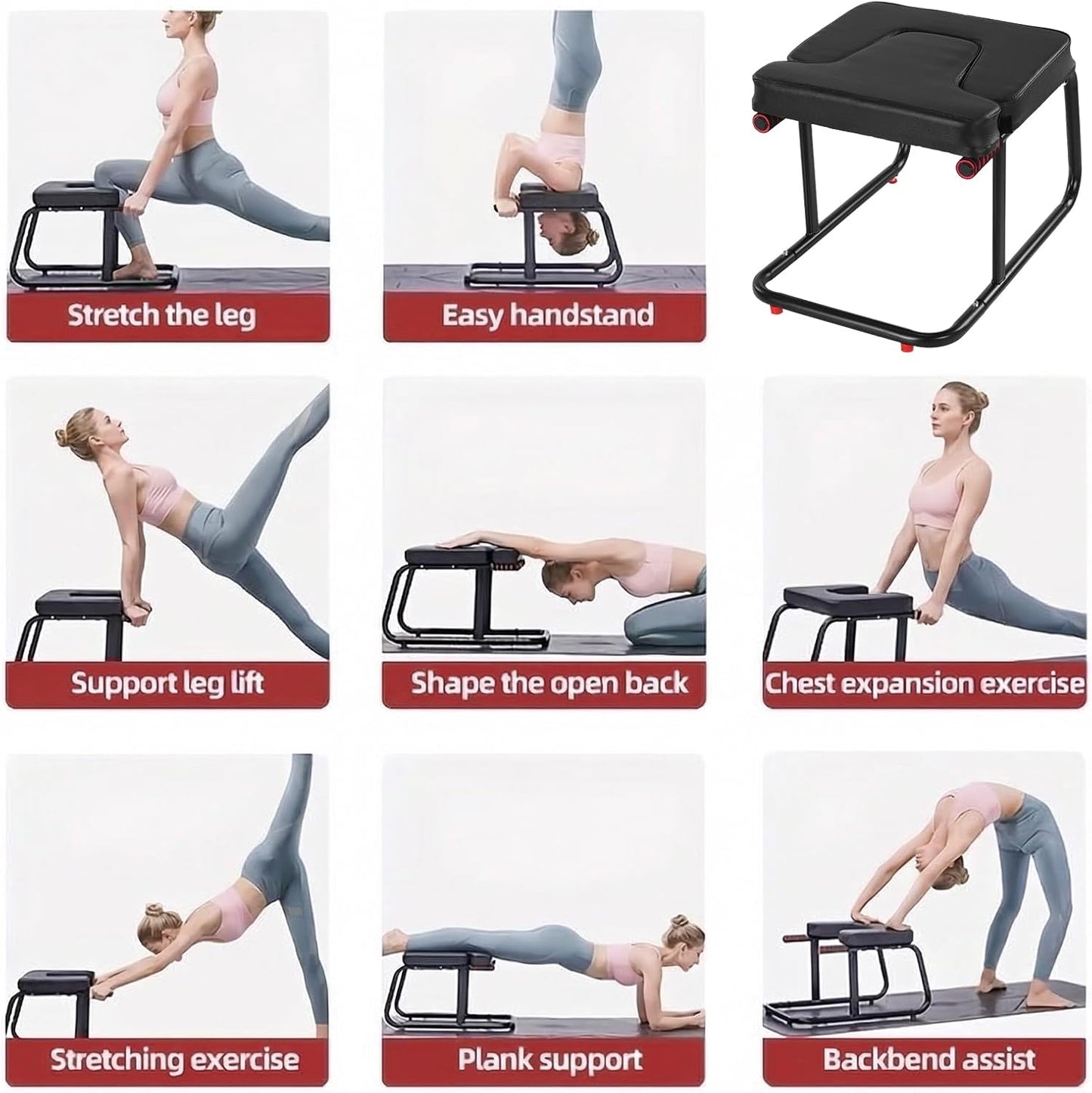 Yoga Headstand Bench with Double Armrests, U-Shaped Inversion Chair for Handstand Training, 400LB Capacity Non-Slip Headstand Trainer Stool for Home Gym Physical Therapy Posture Support