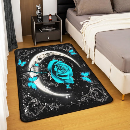 Feelyou Floral Rose Indoor Floor Mat Set,Romantic Blue Rose Rugs for Living Room Bedroom Area Rug 3x5,Boys Girls,Botanical Flower Rose Accent Rug Doormats Floor Mat for All Season