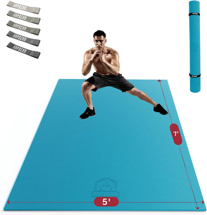 HAPBEAR Large Exercise Mat-7'x5'/6'x8'/6'x9'/6'x10'/6'x12'x8mm(1/3"),Non-Slip, Ultra Durable, Thick Workout Mat for Home Gym Flooring Cardio, Yoga for Fitness, High-Density, Shoes-Friendly