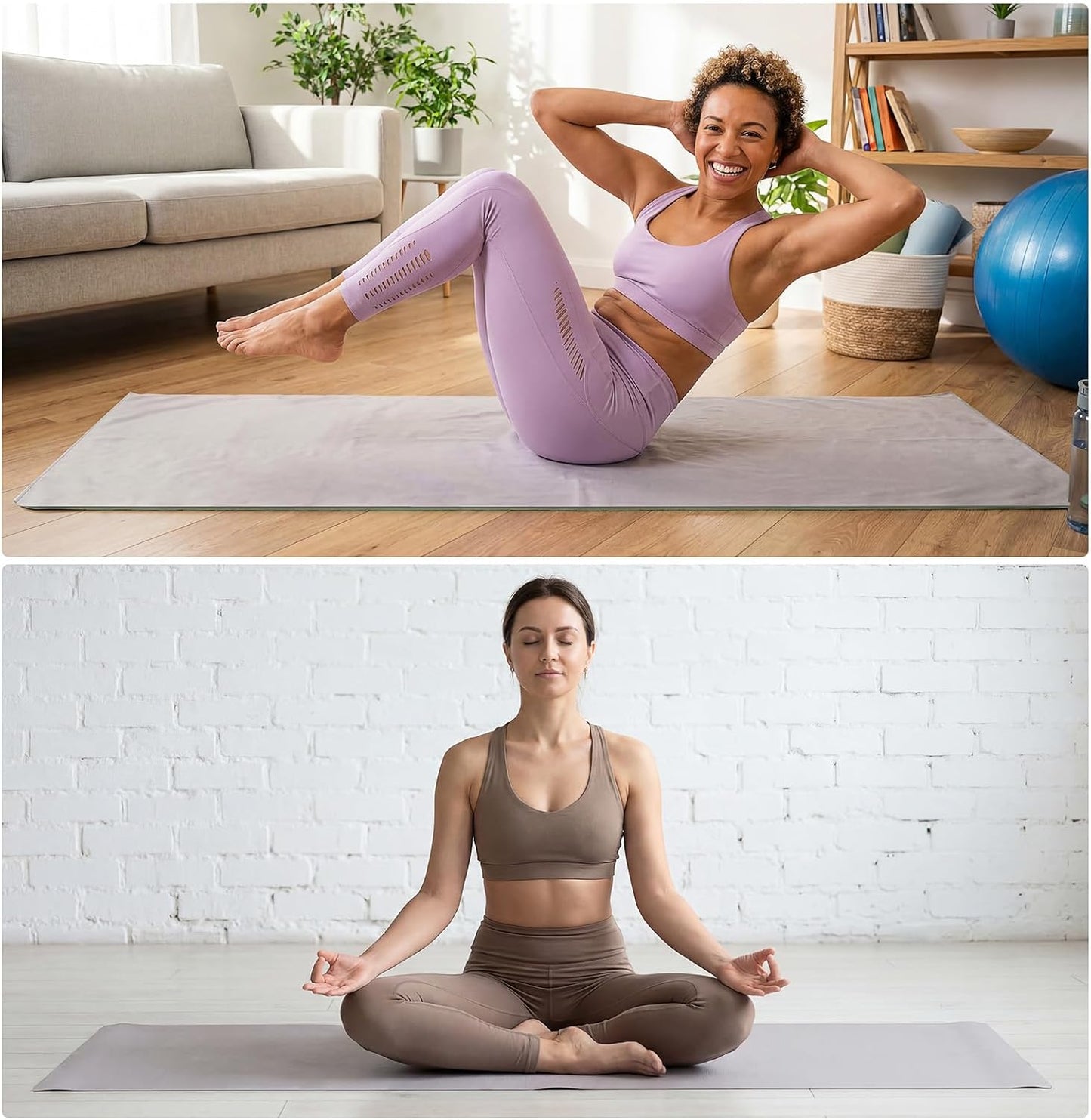 Woanger 2 Pack Hot Yoga Mat Thick 12mm and Towel Non Slip 72" x 26.5" Extra Large Absorbent Microfiber with Nylon Strap for Pilates Exercise Fitness Workout