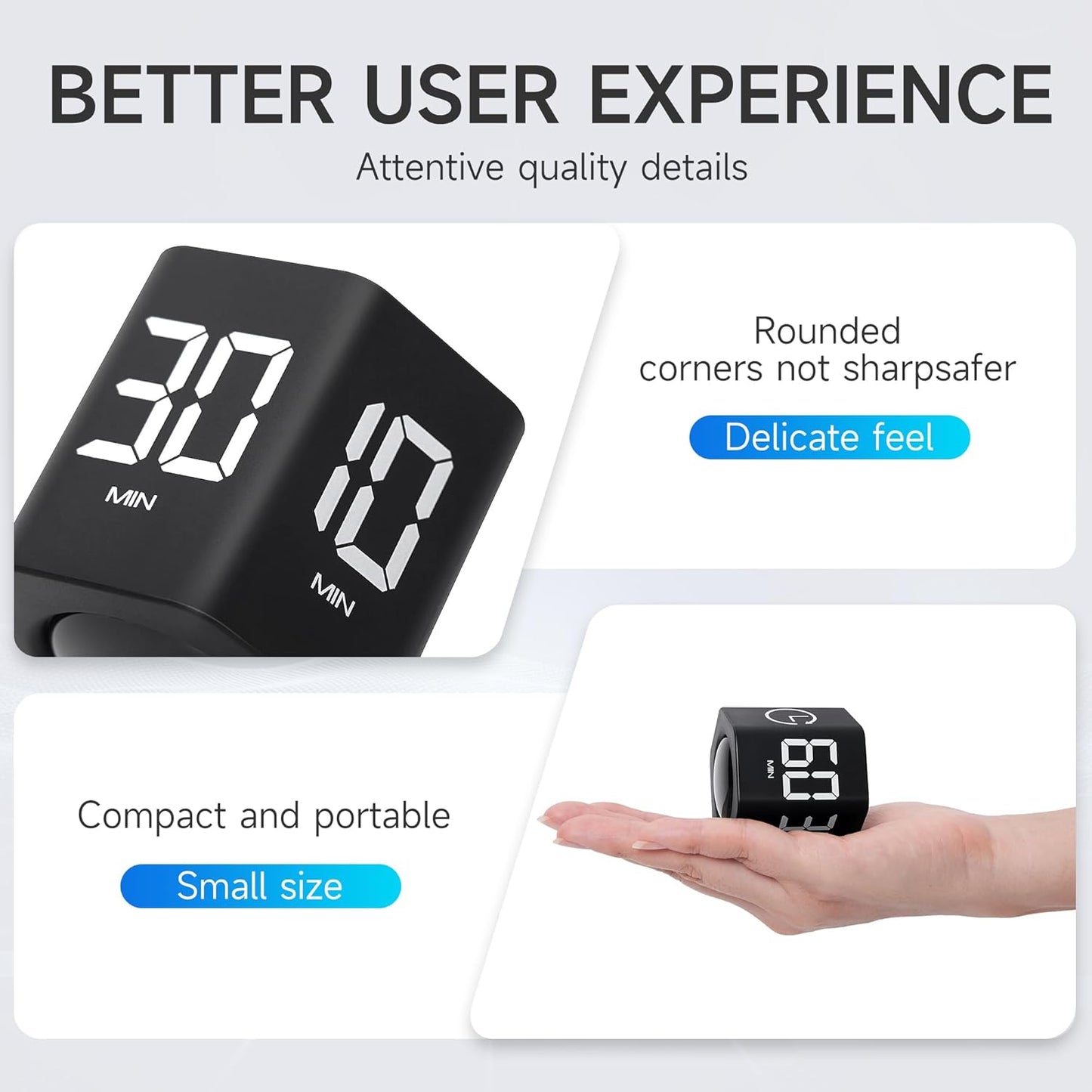 Productivity Timer 1, 5, 10, 30, 60 Minutes Preset, Desk Cube Timer with Gravity Sensor/Mute/Vibration for ADHD, Work, Study, Kitchen, Back to School (Wood Grain)