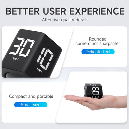 Productivity Timer 1, 5, 10, 30, 60 Minutes Preset, Desk Cube Timer with Gravity Sensor/Mute/Vibration for ADHD, Work, Study, Kitchen, Back to School (Wood Grain)