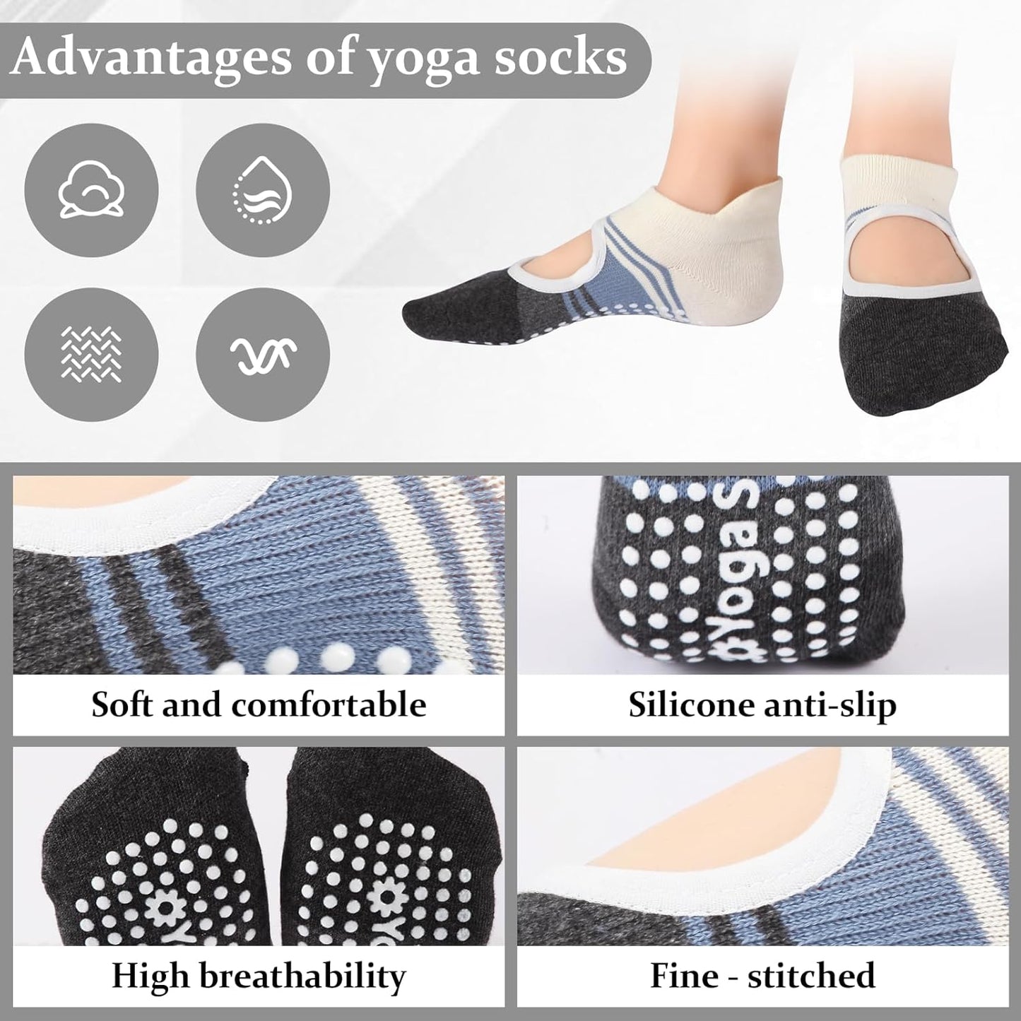 Pilates Socks with Grips for Women,Yoga Socks, Non-Slip Yoga Sock with Toe Separators, Pilates Non Slip Sock