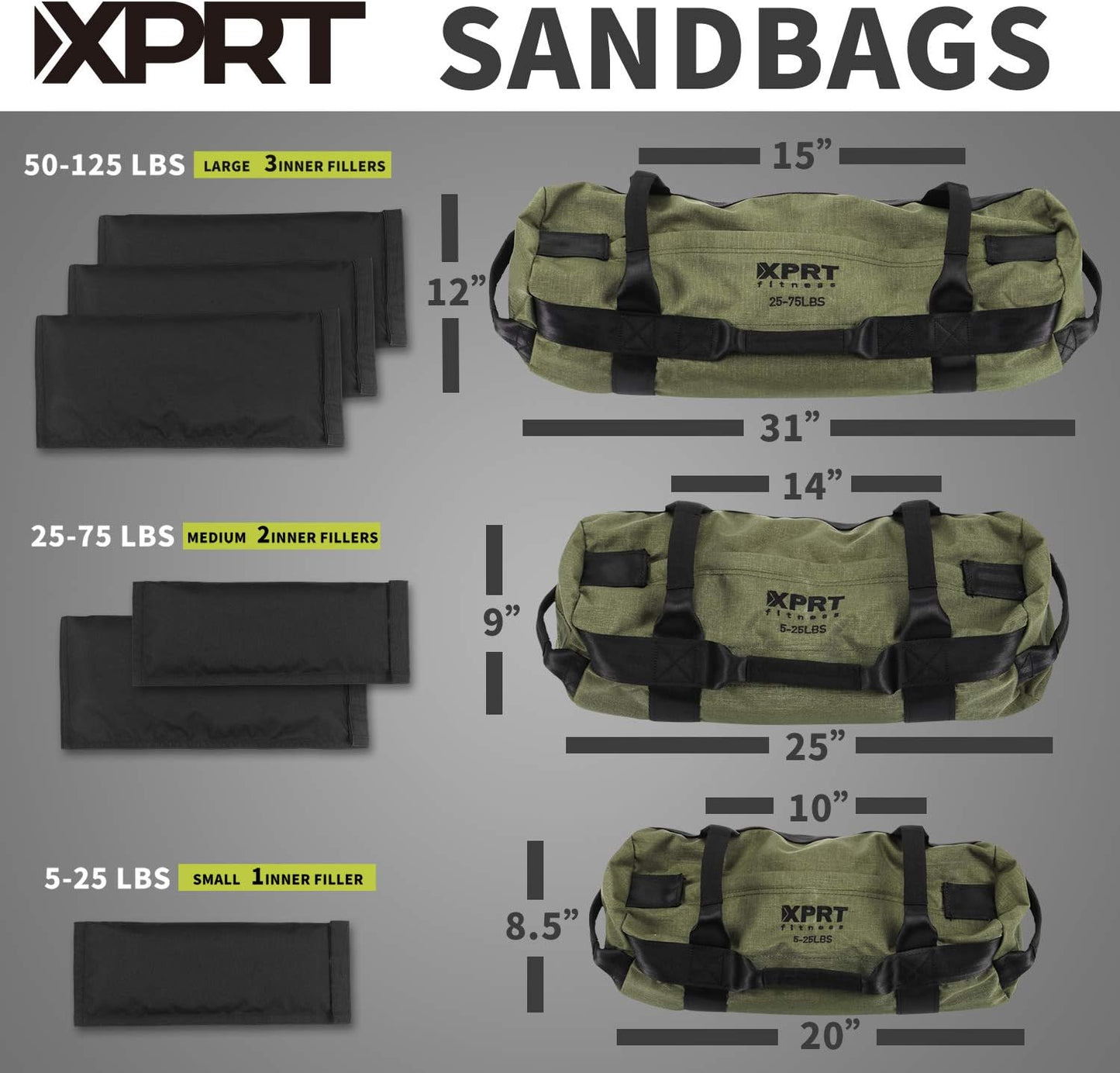 XPRT Fitness Workout Sandbag for Heavy Duty Workout Cross Training 7 Multi-positional Handles - Color Army Green/Black/Camo