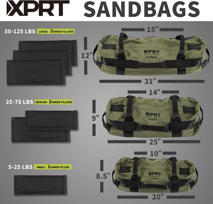 XPRT Fitness Workout Sandbag for Heavy Duty Workout Cross Training 7 Multi-positional Handles - Color Army Green/Black/Camo