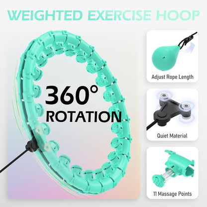 JLoibao Weighted Hula Circle for Adults Weight Loss, Infinity Fitness Hoop Plus Size 51 Inch with Sweat Belt, Include 27 Detachable Links and Waist Trainer for Women