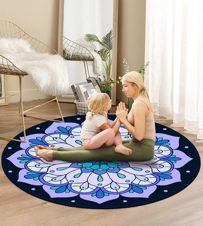 Round Meditation Pilates Yoga Mat Luxury Suede Large Yoga Mat Natural Rubber Non-Slip Base is ery Suitable for Meditation, Stretching, Yoga Environmental Protection, Fitness Exercise, Home and Outdoor. 140CM Diameter