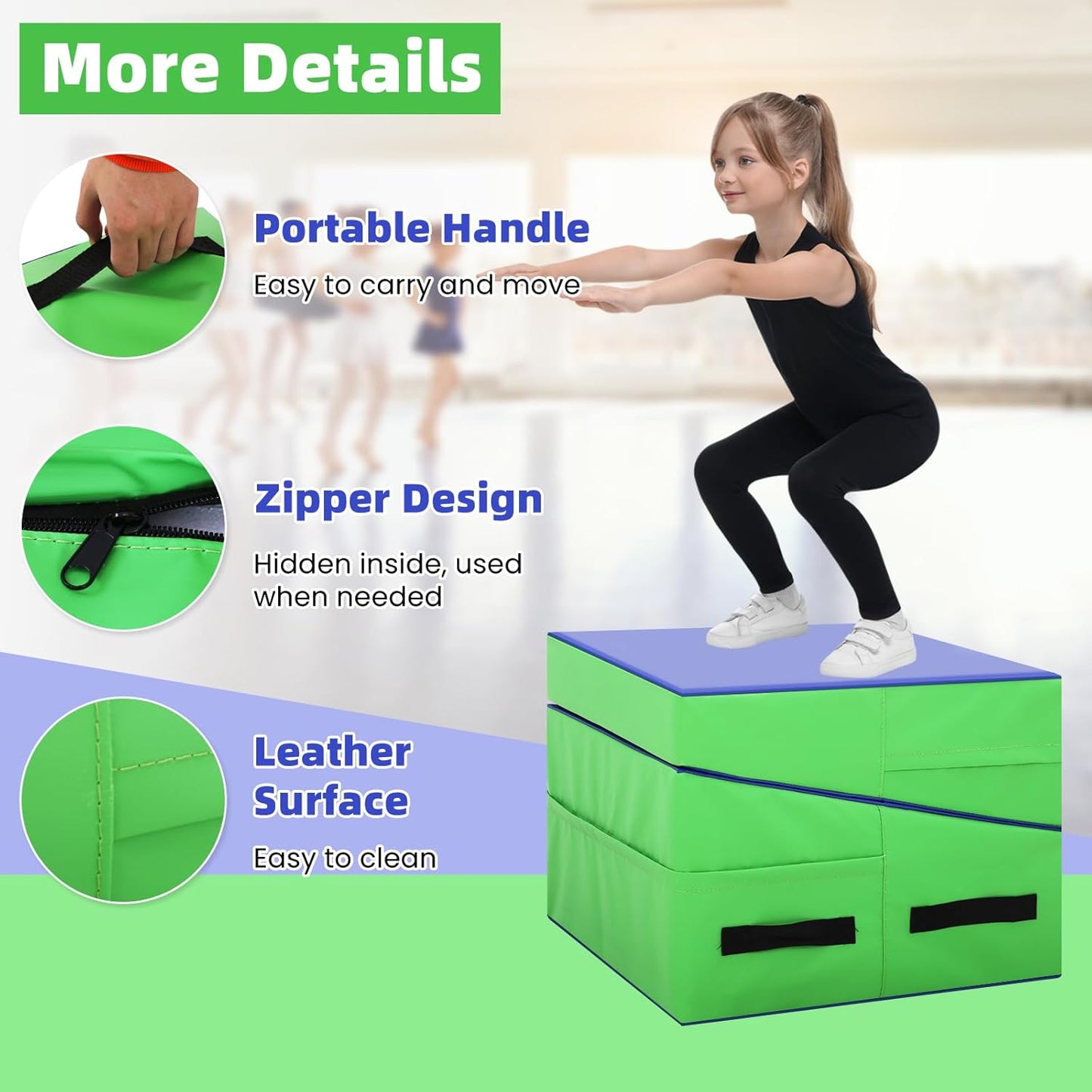 Gymnastics Mat Incline Tumbling Mats—Indoor/Outdoor Folding Cheese Wedge Mat with Non-Slip Surface & Handles for Kids Girls Home Training Exercise