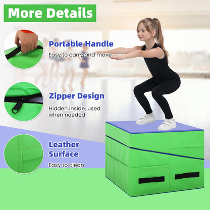 Gymnastics Mat Incline Tumbling Mats—Indoor/Outdoor Folding Cheese Wedge Mat with Non-Slip Surface & Handles for Kids Girls Home Training Exercise