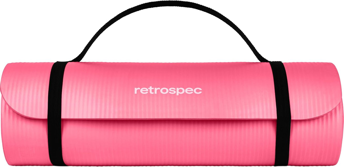 Retrospec Solana Yoga Mat 1" Thick w/Nylon Strap for Men & Women - Non Slip Exercise Mat for Home Yoga, Pilates, Stretching, Floor & Fitness Workouts