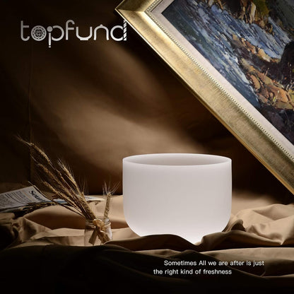 TOPFUND F Note Crystal Singing Bowl 10 inch Heart Chakra with Heavy Duty Carrying Case and Suede Mallet