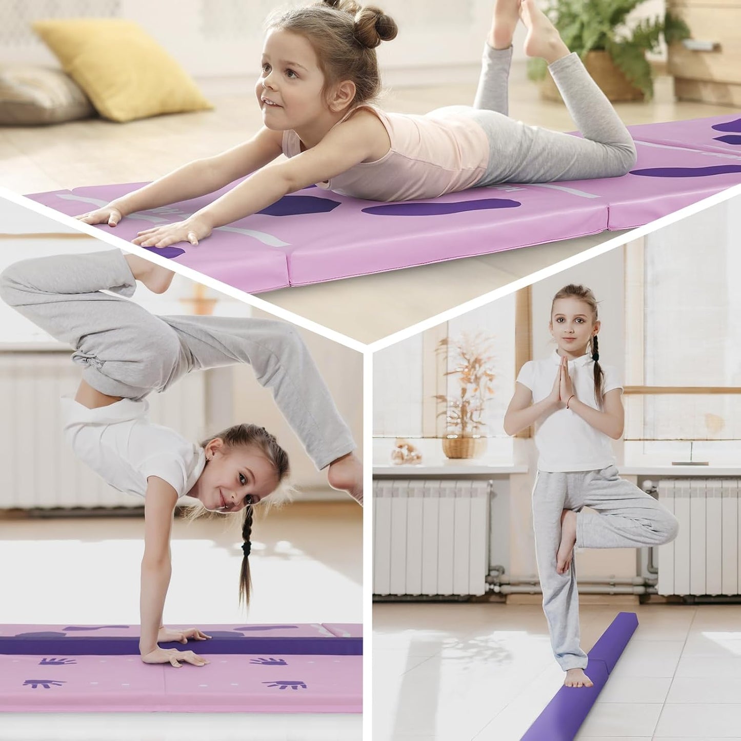 Kangaroo Hoppers Gymnastics Tumbling Mats for Kids, Foldable Gym Mat with Carrying Handles for Home Activity Play