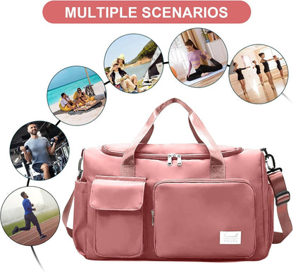 Suruid Travel Yoga Duffel Bag with Shoes Compartment Sports Gym Handbag with Dry Wet Separated Pocket for Training Men and Women, Overnight /Weekender Bag - Pink