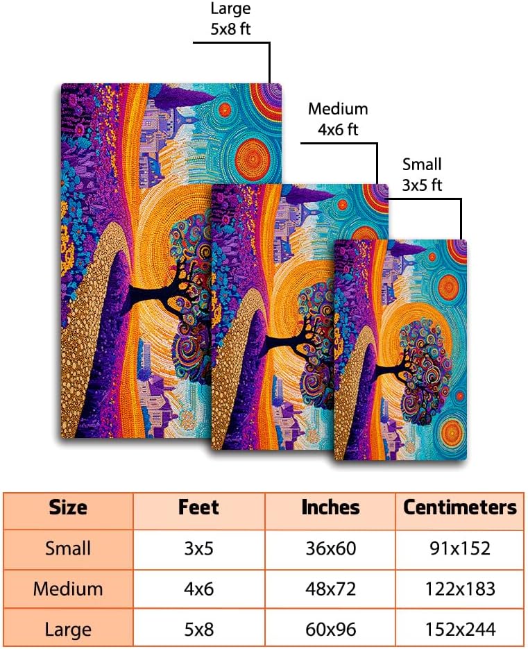 Tree of Life Area Rug – Bohemian Mandala Carpet for Living Room, Bedroom, Meditation Space, Yoga, Spiritual Home Décor – Large Soft Floor Mat for Indoor Decoration (TOL08)