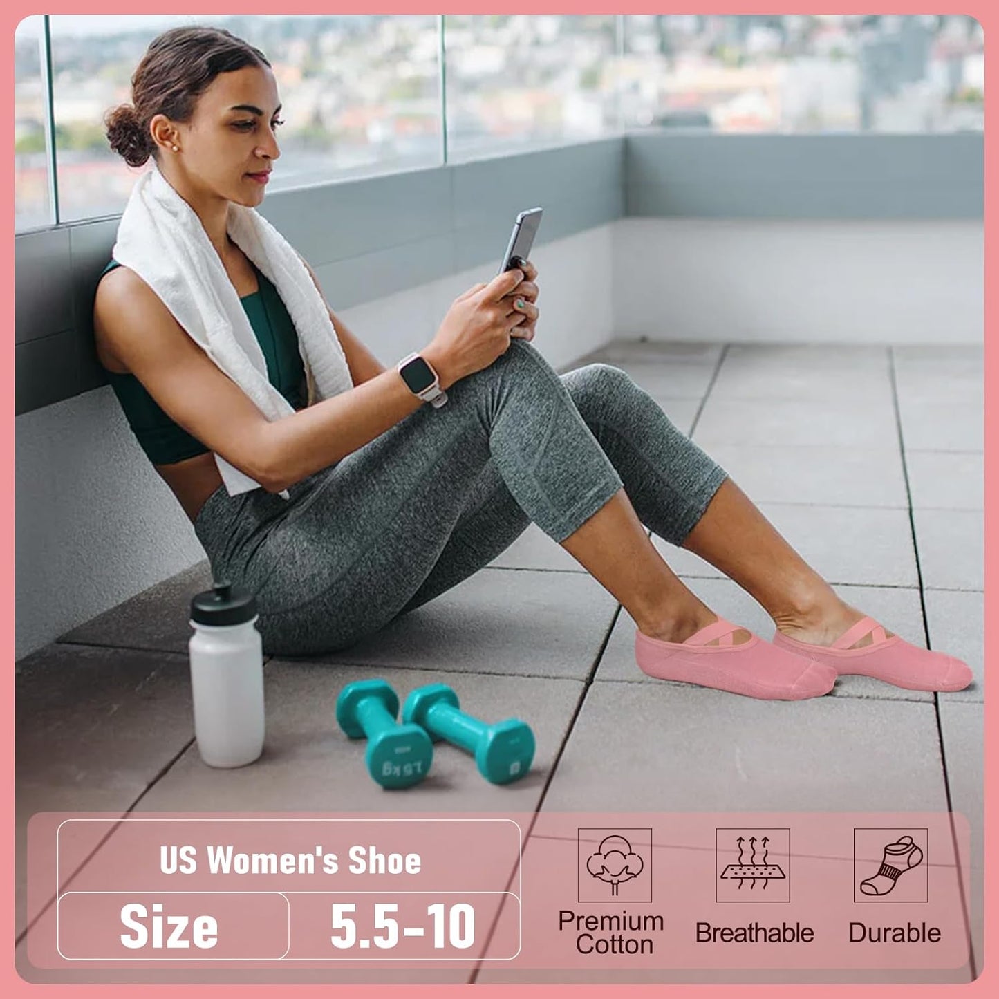 yeuG Pilates Socks for Women Non Slip Grip Socks for Yoga, Barre, Hospital, Barefoot Grippy Yoga Sock Womens Gifts 4 Pairs