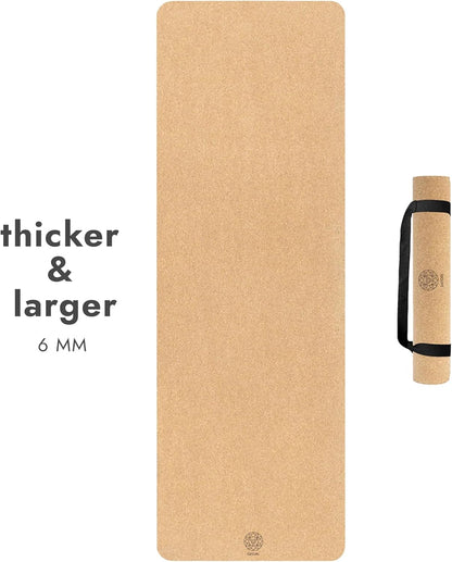 Cork Yoga Mat with Natural Rubber Base, Extra Size, Thickness and Support, Excellent Cushion & Grip, Non-Slip, Non-Toxic, Sweat-Resistant, Sustainable, Eco-friendly Exercise Mat