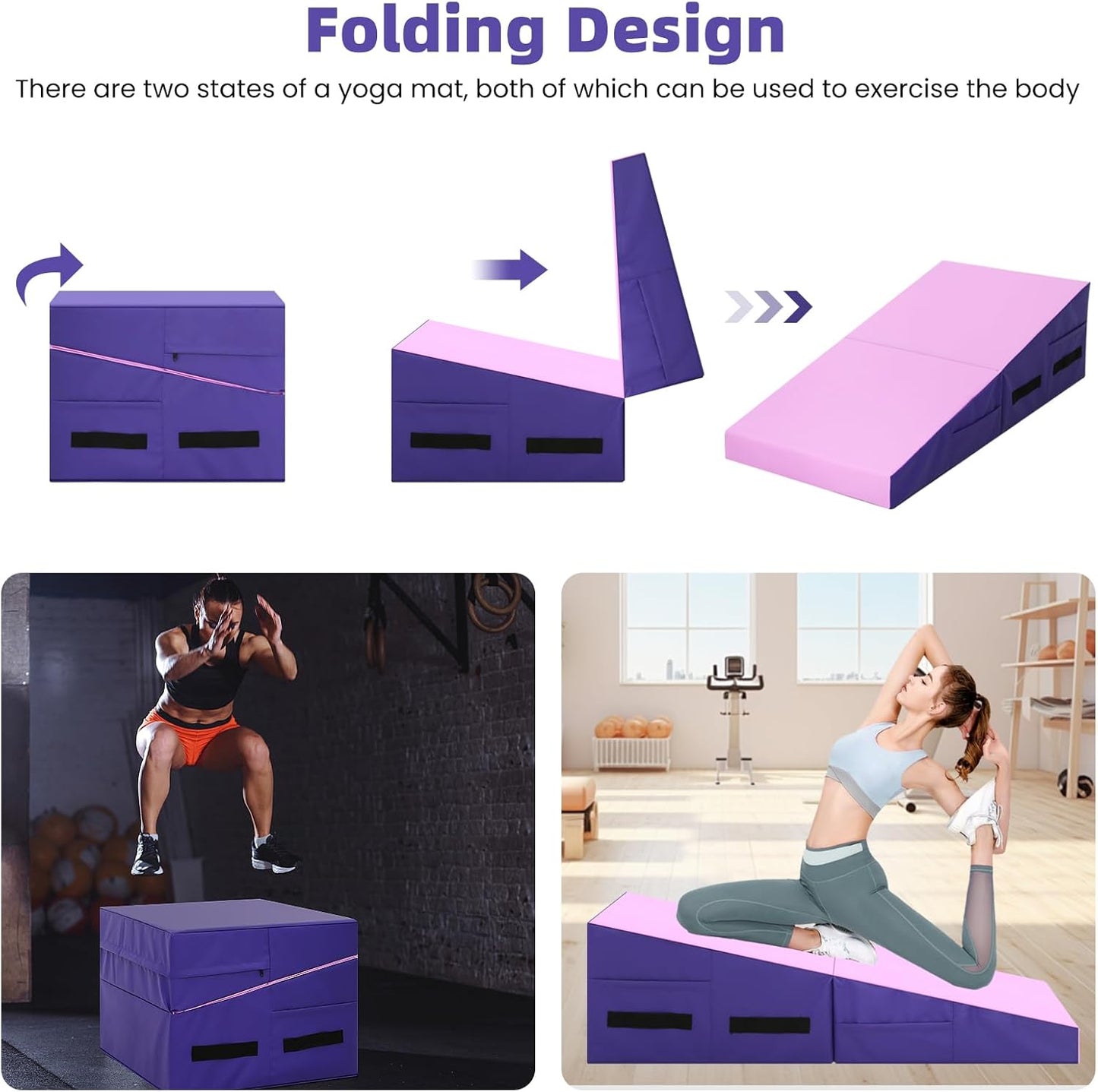 Gymnastics Mat Incline Tumbling Mats—Indoor/Outdoor Folding Cheese Wedge Mat with Non-Slip Surface & Handles for Kids Girls Home Training Exercise
