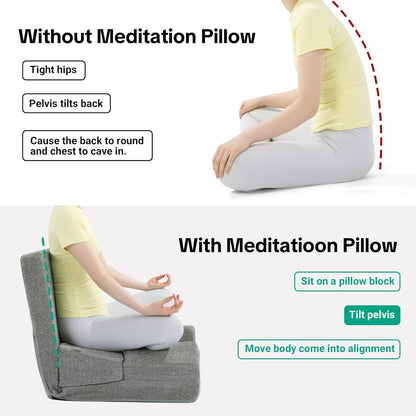 HOMBYS Pro Meditation Cushion Set with Adjustable Back Support, Large 3-in-1 Floor Sitting Chair for Yoga & Meditation, Extra Thick Yoga Pillows for Adults with Knee Support, Grey