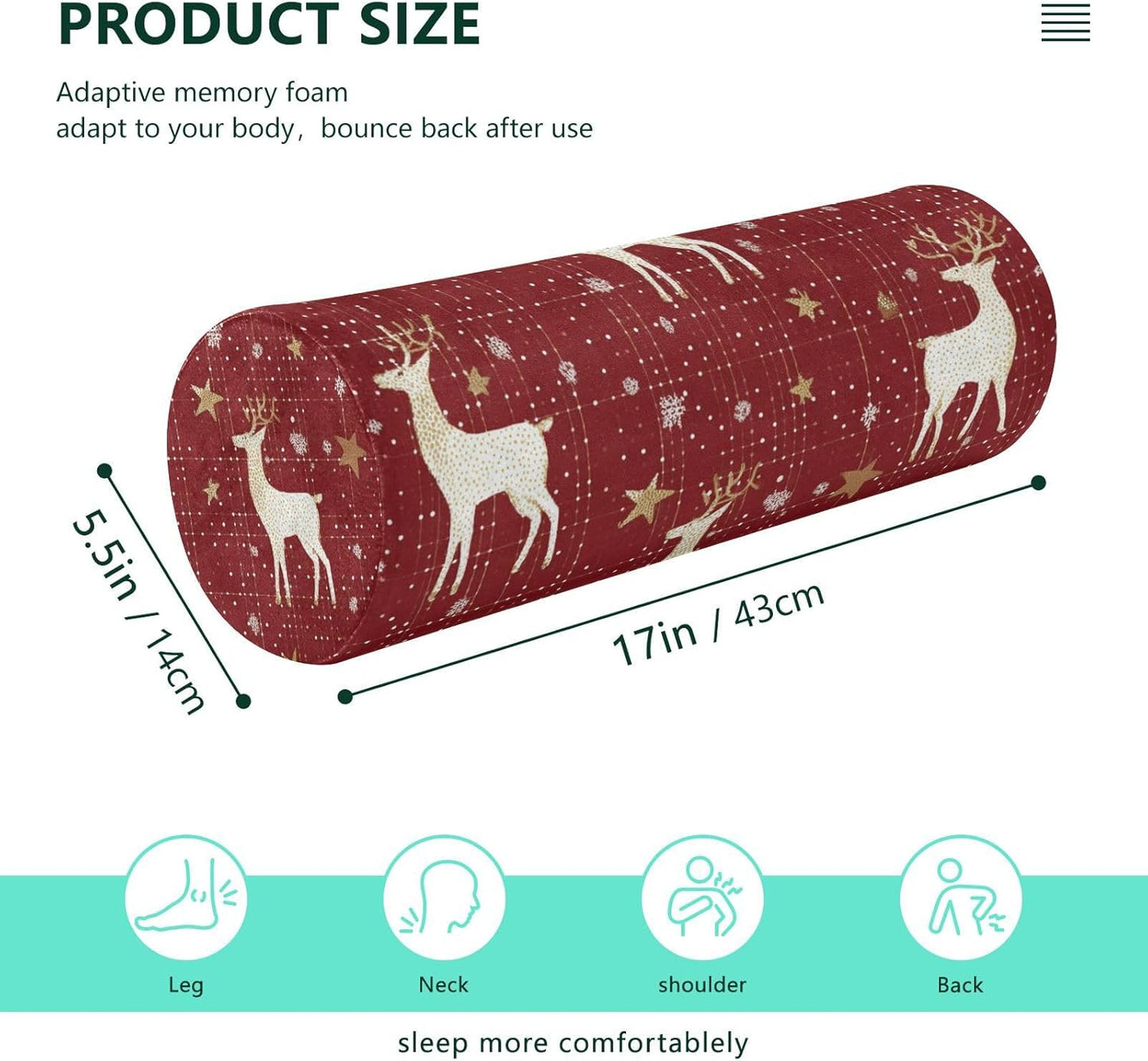 c Neck Roll Pillow Bolster Round Health Memory Foam Long Cervical Cylinder Pillows with Removable Washable Cover for Body Bed Legs Back Yoga - Colors A