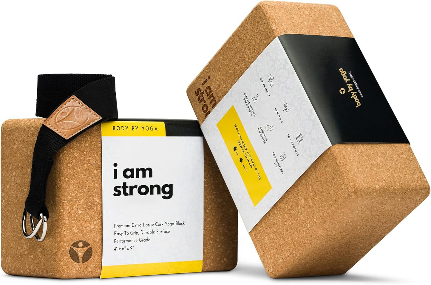 Cork Yoga Blocks 2 Pack – High Density Non Slip with Select Cork Grain for Chip-Resistant Durability | Extra Thick 4” for Support & Stability | Natural, Smooth, and Crumble Free | Body By Yoga