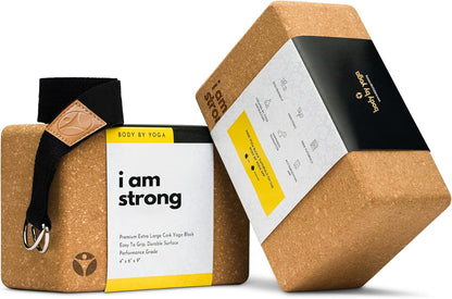 Cork Yoga Blocks 2 Pack – High Density Non Slip with Select Cork Grain for Chip-Resistant Durability | Extra Thick 4” for Support & Stability | Natural, Smooth, and Crumble Free | Body By Yoga