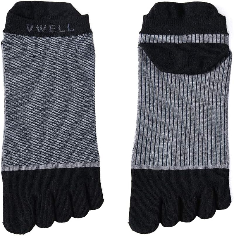 VWELL Cotton Toe Socks Five Finger Socks No Show Crew Athletic Running Socks 4 Pairs,Size 7-11