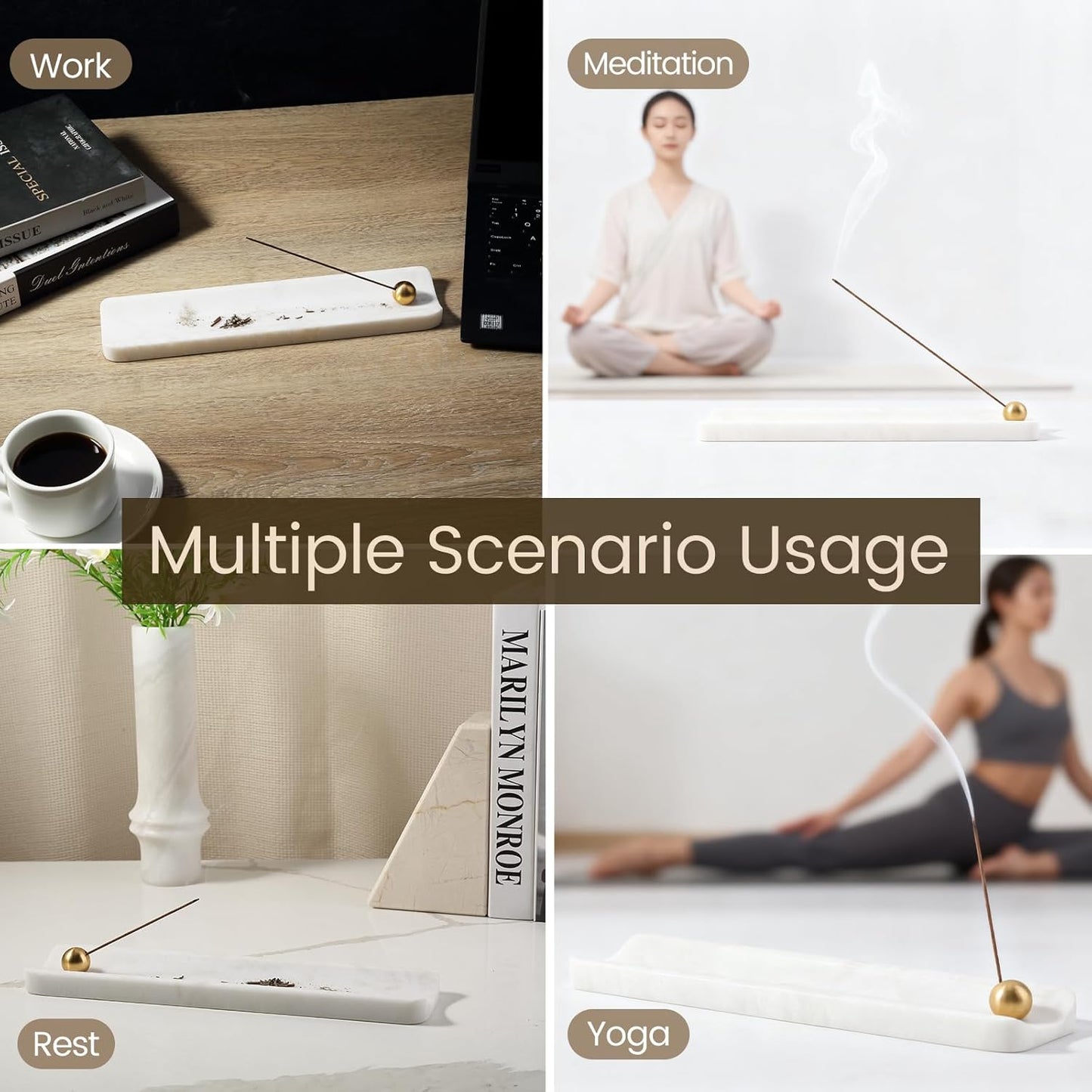 Koville Marble Incense Holder, Incense Holder for Sticks, Incense Sticks Holder Ash Catcher for Meditation Yoga SPA, Natural Stone Incense Burner, Home Table Decor (Green)