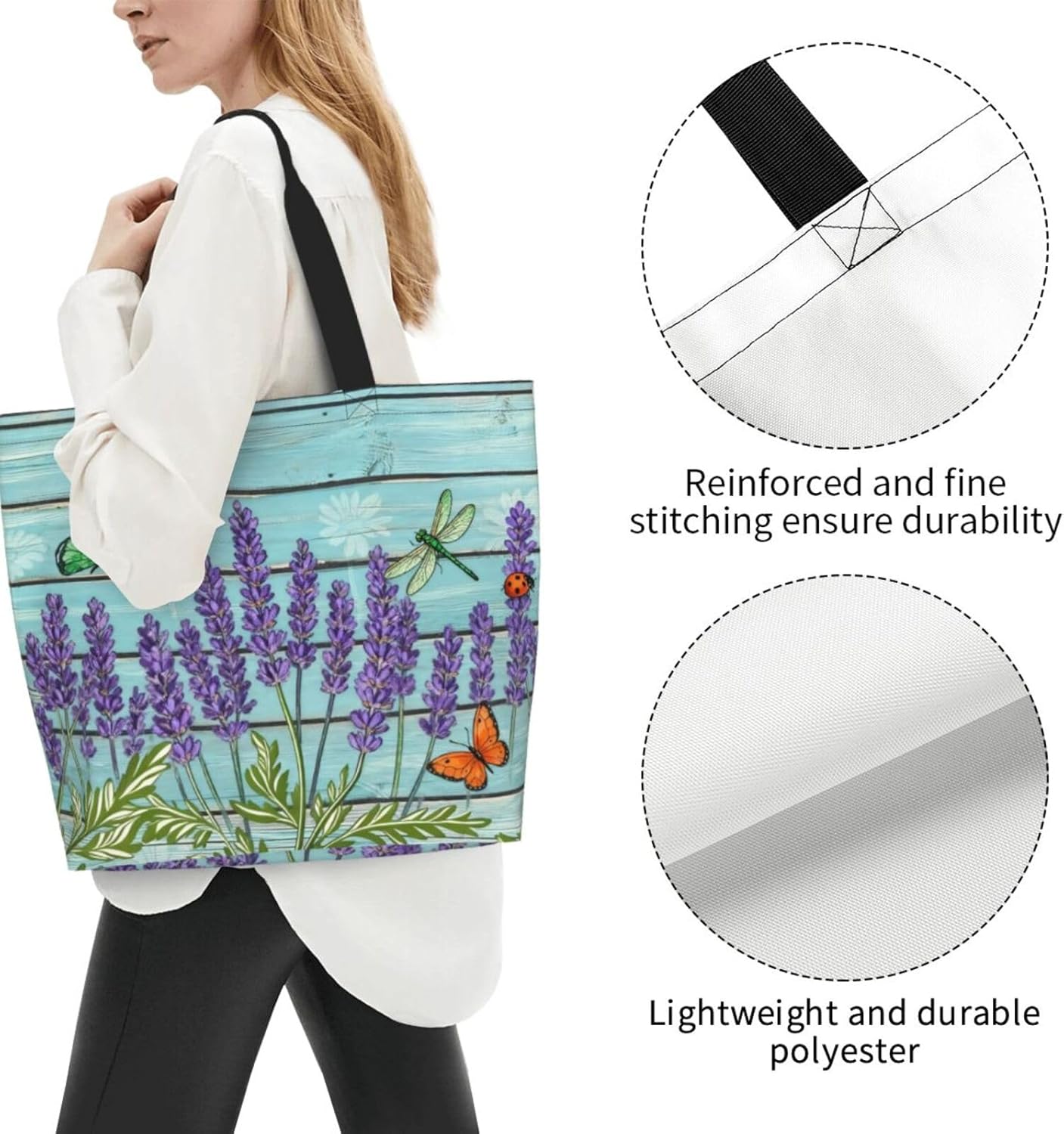 Tote Shoulder Bag Large Durable Reusable Eco-friendly Handbag Lightweight Stylish for Daily Use-19.7x15.7x5.9 Inch - Colors A