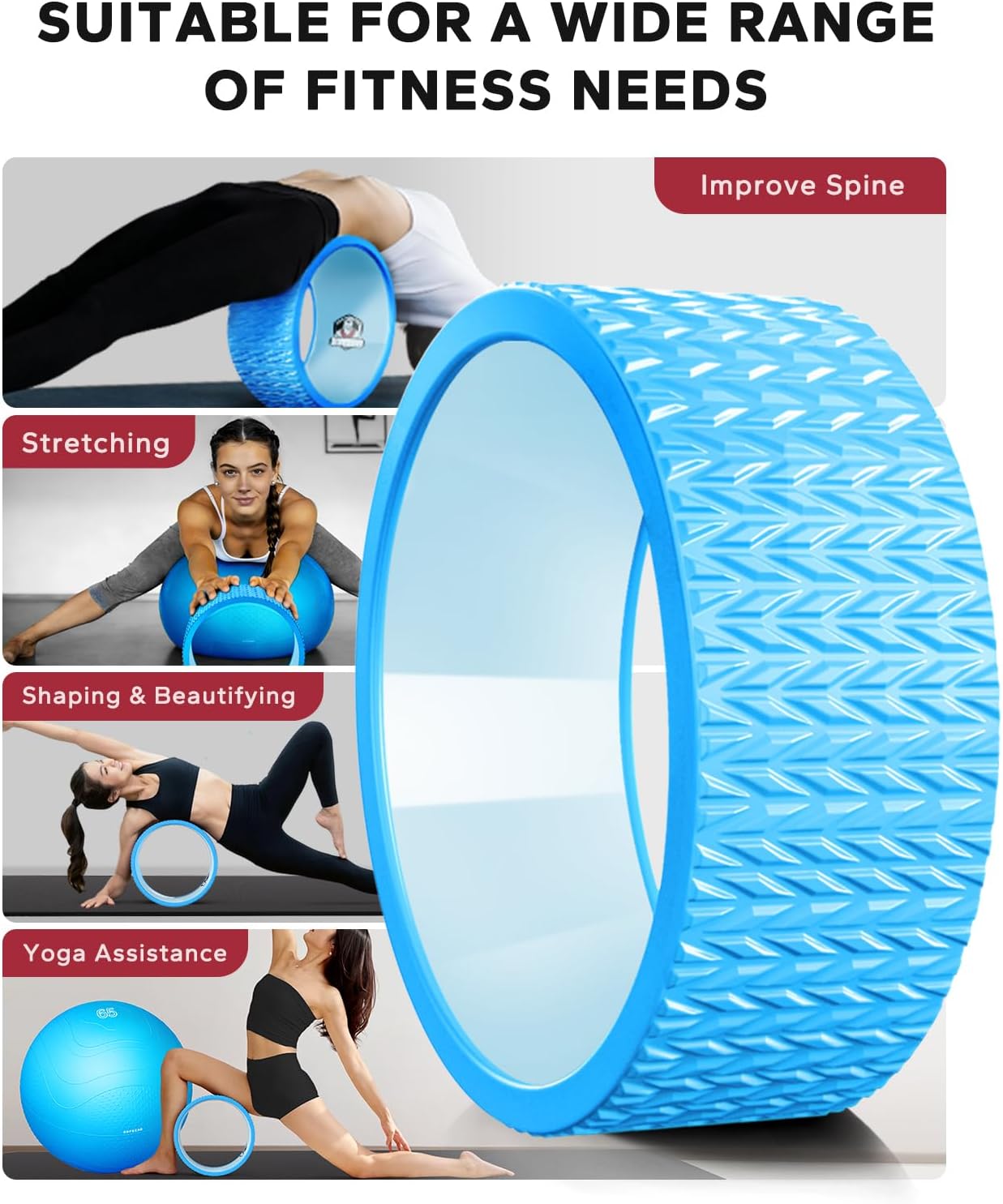 HAPBEAR Back Roller - Yoga Wheel Set with 26'' Exercise Ball – 12'' PP Inner Core Spine Alignment Tool for Back Pain Relief, Core Strength & Full-Body Workout, for Home Gym & Therapy – Pump Included