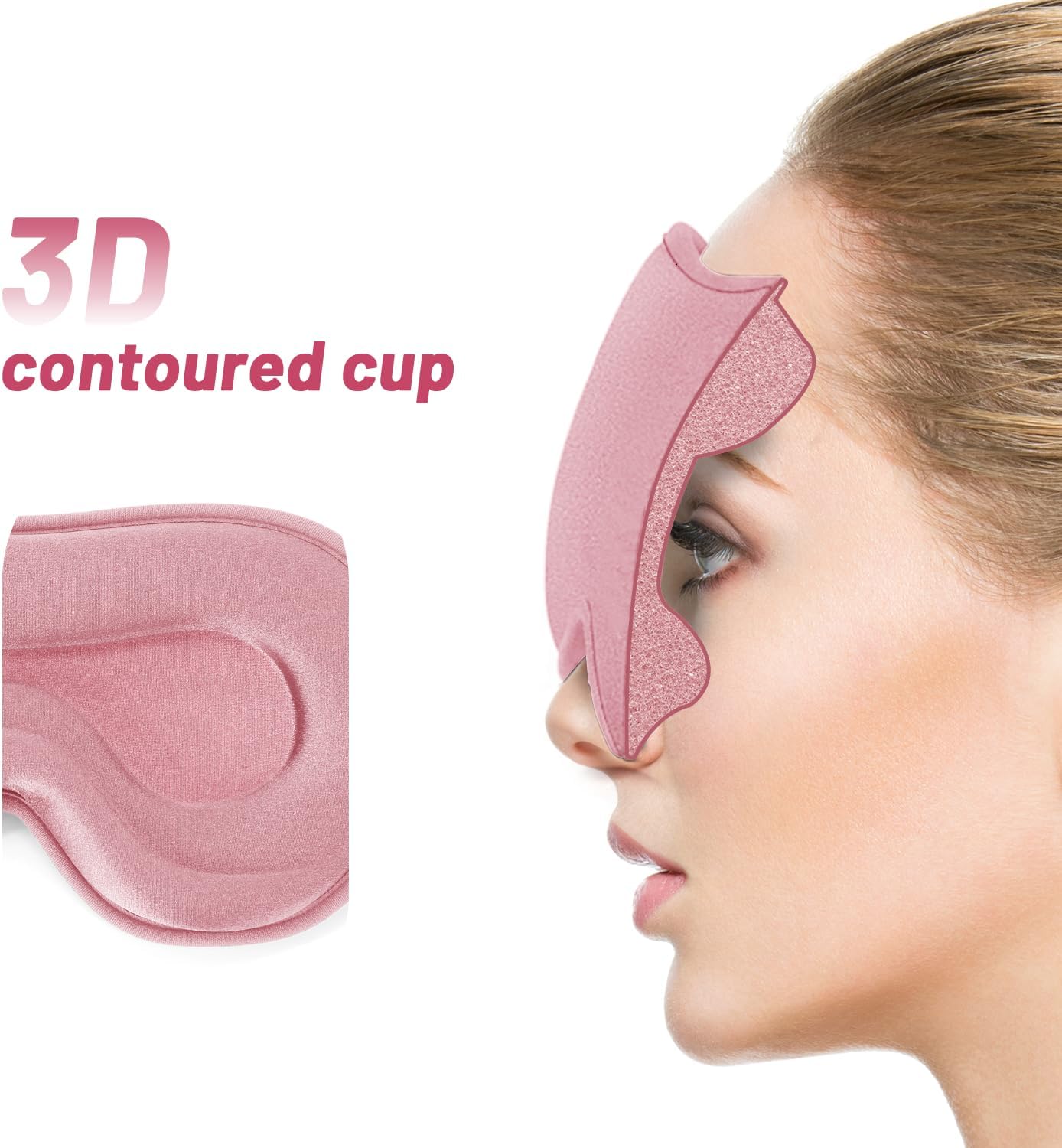 Sleep Eye Mask for Men Women, Sleeping Mask for Side Sleeper, Travel Blackout Night Blindfold Eye Shade Cover with Adjustable Strap (Black)