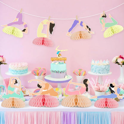 8 Pieces Yoga Honeycomb Centerpieces, Meditation Party Decorations for Adults Teens, Double Sided Yoga Theme Table Toppers for Birthday Baby Shower Sports Fitness Party Supplies