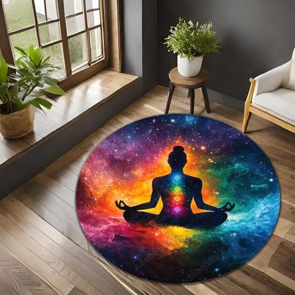 Chakra Round Area Rug, Non-Slip Meditation & Yoga Carpet for Living Room, Meditation Round Area Rugs, Modern Circular Bedroom Rug 57