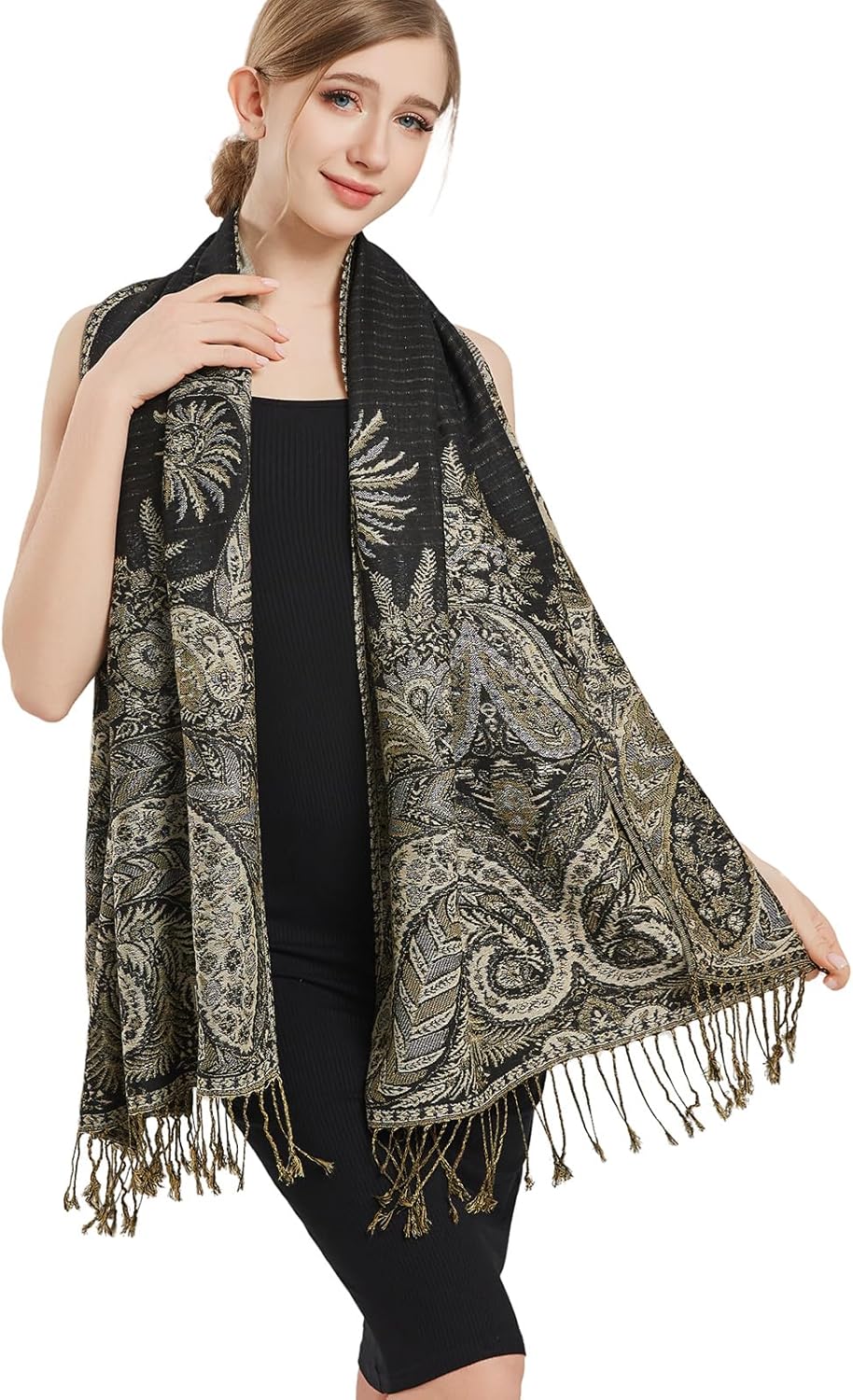 vimate Silky Paisley Pashmina Shawl Scarf-Women's Soft Double-side Jacquard Pashminas Wrap for Evening Dress Travel Shawl