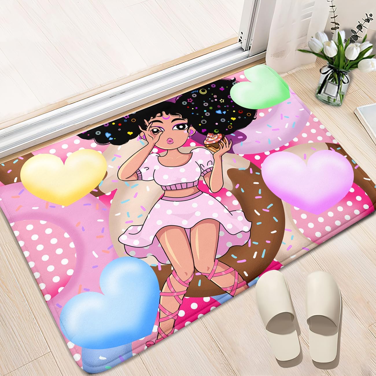 Black Girl Area Rug for Bedroom African Black Girls Floor Rugs for Living Room Playroom Cartoon Art Home Decor Soft Yoga Mats for Women Afro Purple 47" x 31" (2.7 x 3 Feet)