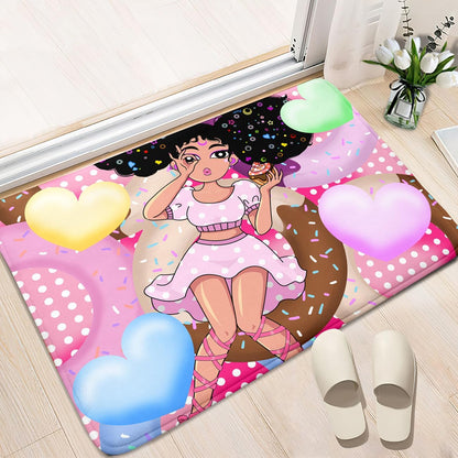 Black Girl Area Rug for Bedroom African Black Girls Floor Rugs for Living Room Playroom Cartoon Art Home Decor Soft Yoga Mats for Women Afro Purple 47" x 31" (2.7 x 3 Feet)