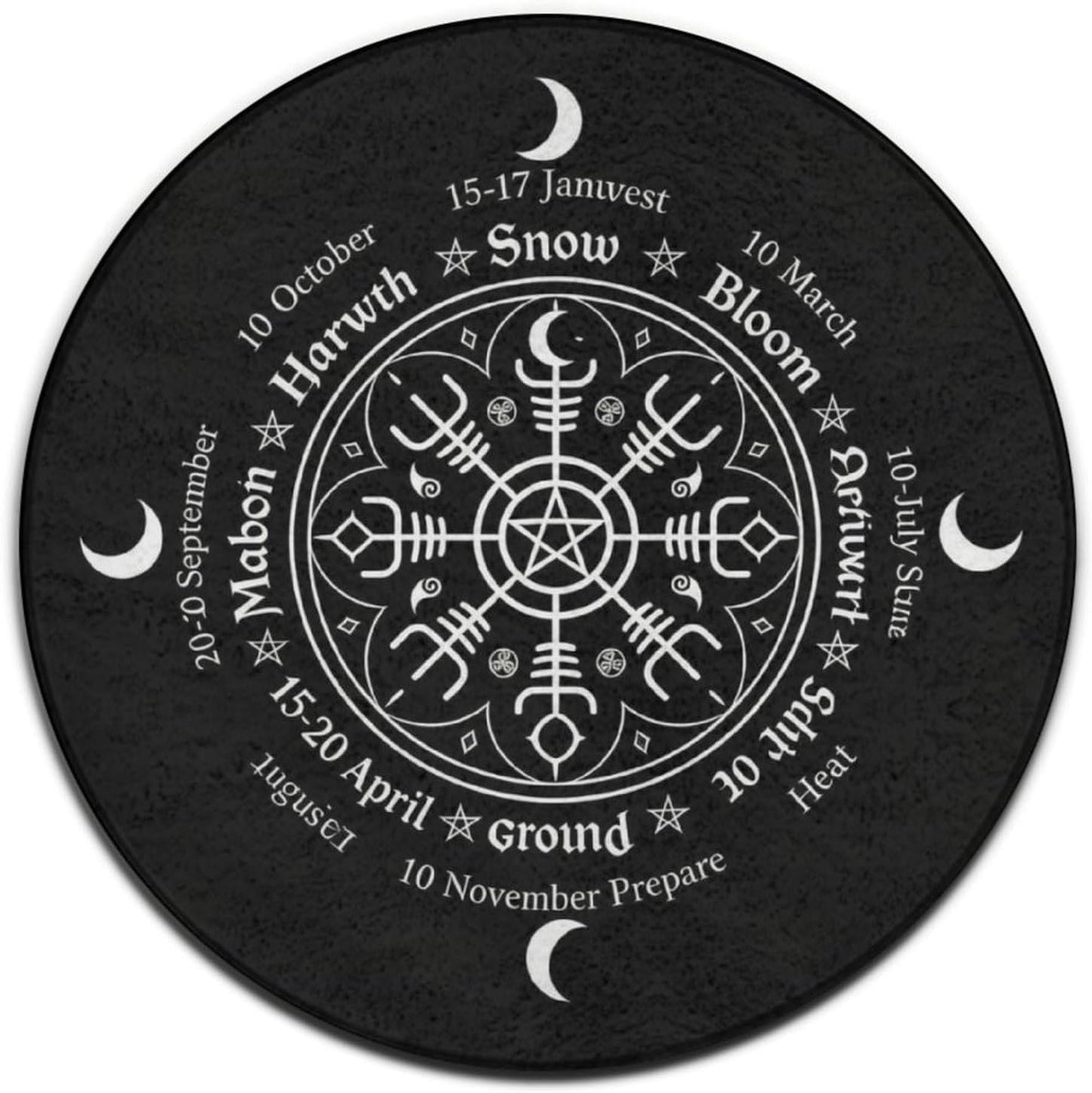 Soft Round Yoga Carpet, Large Home Decor Mat, Non-Slip Machine Washable Kitchen Office Circle Rug Compatible with Cool Norse Viking Vegvisir Runic Compass