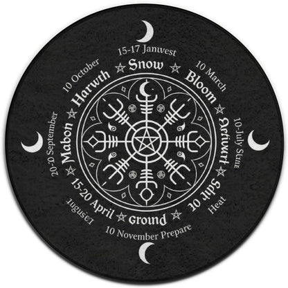 Soft Round Yoga Carpet, Large Home Decor Mat, Non-Slip Machine Washable Kitchen Office Circle Rug Compatible with Cool Norse Viking Vegvisir Runic Compass