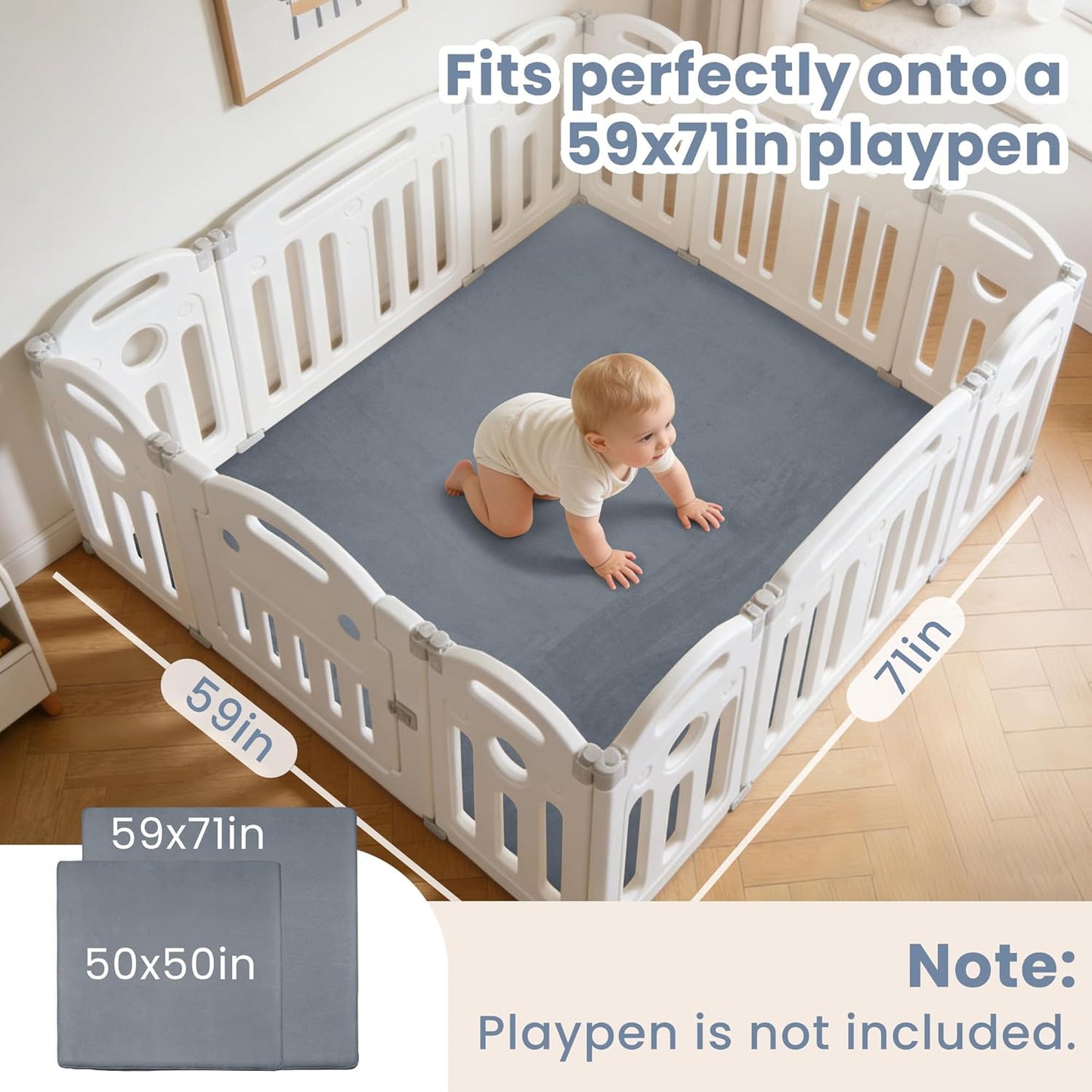 ACOMOPACK 1.3" Thick Baby Play Mat for Floor 79x118"-Large Water-Repellent&Non-Slip Memory Foam Mat for Kids,Toddlers,Soft Velvet Nursery Rug for Tummy Time&Crawling,Yoga,Tatami Style(Blue)