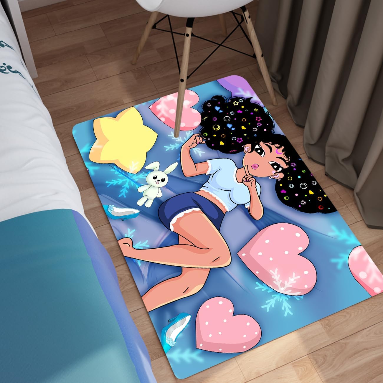Black Girl Area Rug for Bedroom African Black Girls Floor Rugs for Living Room Playroom Cartoon Art Home Decor Soft Yoga Mats for Women Afro Purple 47" x 31" (2.7 x 3 Feet)