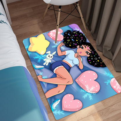 Black Girl Area Rug for Bedroom African Black Girls Floor Rugs for Living Room Playroom Cartoon Art Home Decor Soft Yoga Mats for Women Afro Purple 47" x 31" (2.7 x 3 Feet)